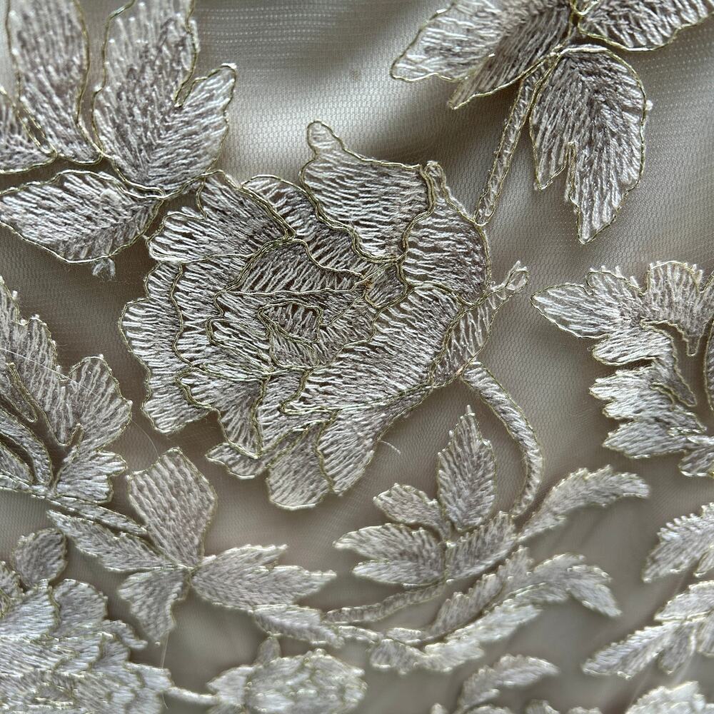 Tadashi Shoji Chloe Embroidered Lace Tulle Illusion Boat Neck Gold Dress 10 - Picture 6 of 16